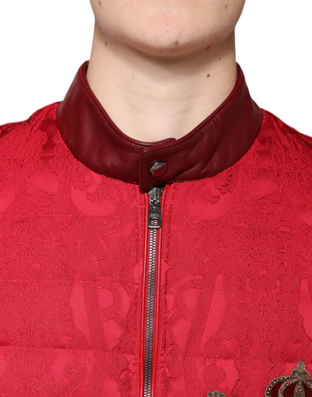 Dolce & Gabbana - Dolce & Gabbana Red Quilted Bomber Gold Crown Logo Jacket - TSH7883 - 52 - Ask Me Wear