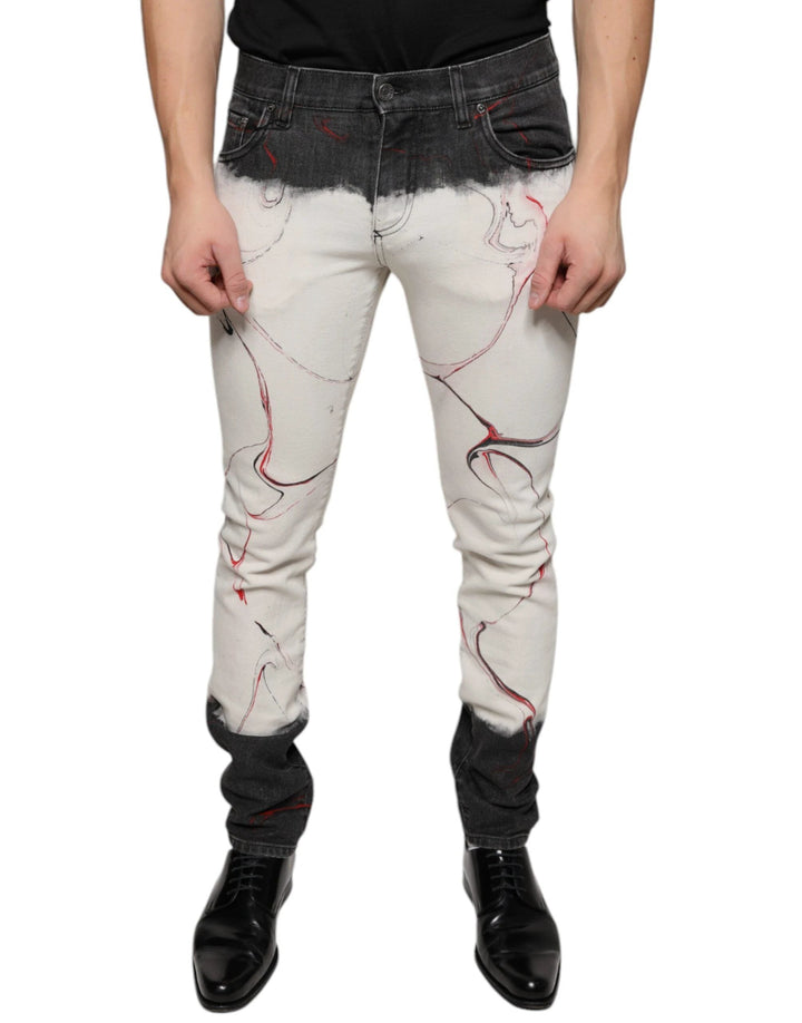 Dolce &amp; Gabbana Sample Sale Dolce &amp; Gabbana Black White Printed Skinny Men Denim Jeans - | Designer outlet