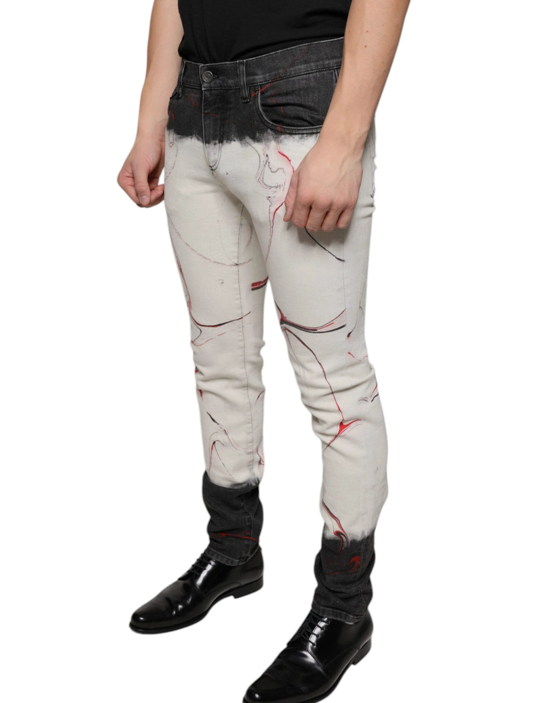 Dolce &amp; Gabbana Sample Sale Dolce &amp; Gabbana Black White Printed Skinny Men Denim Jeans - | Designer outlet