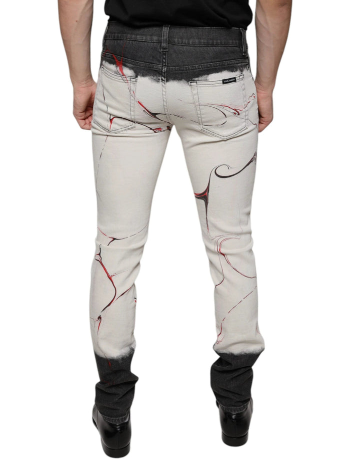 Dolce &amp; Gabbana Sample Sale Dolce &amp; Gabbana Black White Printed Skinny Men Denim Jeans - | Designer outlet