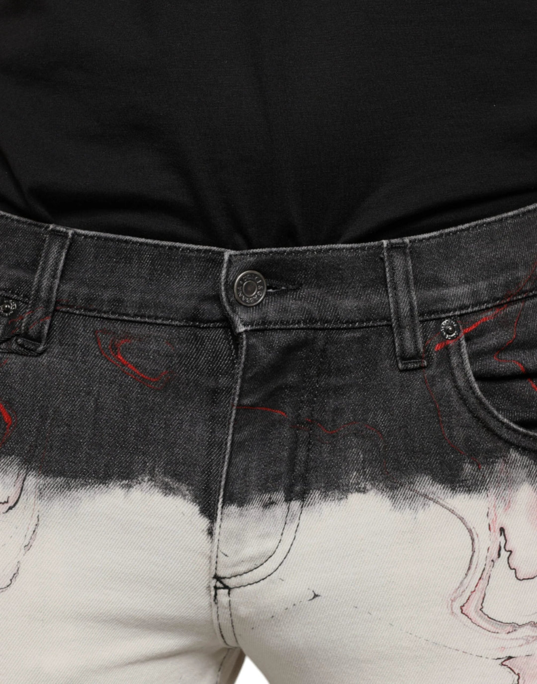 Dolce &amp; Gabbana Sample Sale Dolce &amp; Gabbana Black White Printed Skinny Men Denim Jeans - | Designer outlet