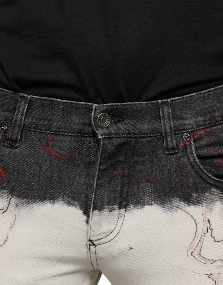 Dolce &amp; Gabbana Sample Sale Dolce &amp; Gabbana Black White Printed Skinny Men Denim Jeans - | Designer outlet