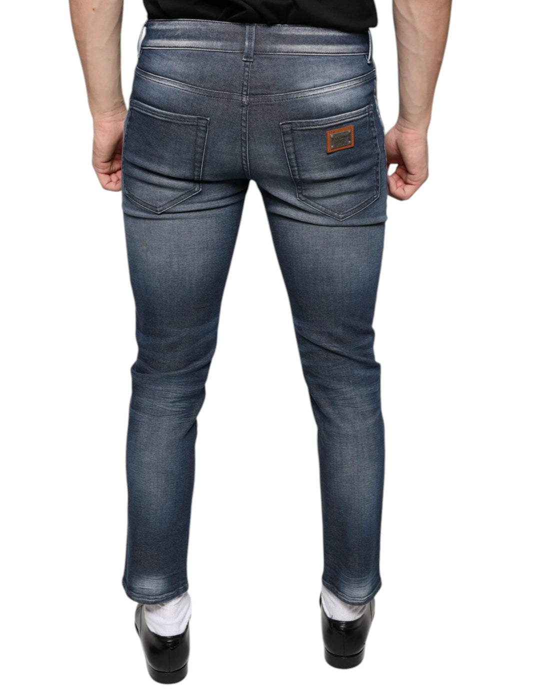 Dolce &amp; Gabbana Dark Blue Washed Cotton Skinny Denim Jeans by Dolce &amp; Gabbana outlet now on sale