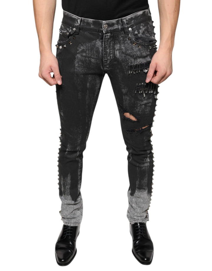 Dolce &amp; Gabbana Sample Sale Dolce &amp; Gabbana Black Embellished Cotton Skinny Denim Jeans - | Designer outlet