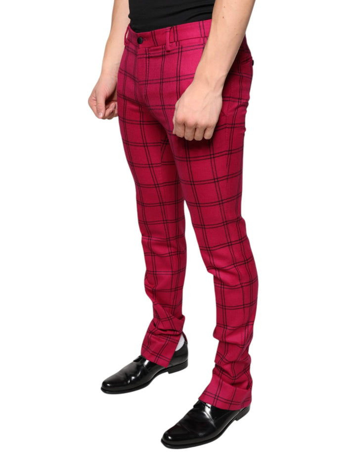 Dolce &amp; Gabbana Sample Sale Dolce &amp; Gabbana Pink Checkered Wool Skinny Pants - | Designer outlet
