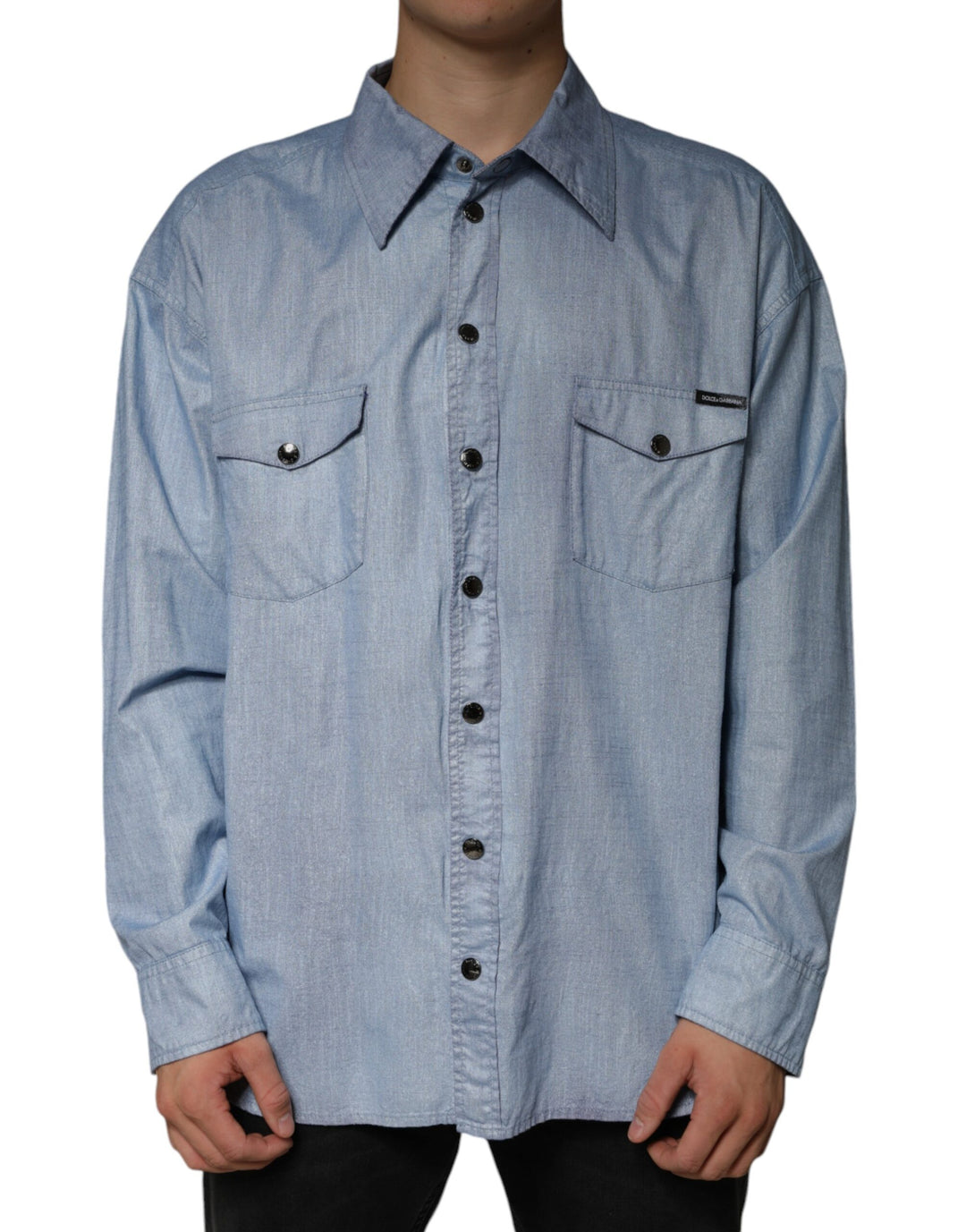 Dolce &amp; Gabbana Sample Sale Dolce &amp; Gabbana Light Blue Cotton Button Down Casual Shirt - | Designer outlet