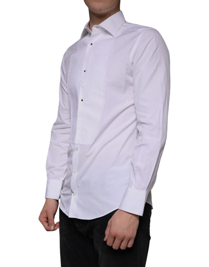 Dolce & Gabbana White Bib Cotton Poplin GOLD Men Formal Shirt