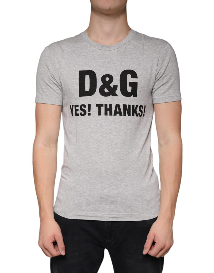 Dolce &amp; Gabbana Sample Sale Dolce &amp; Gabbana Gray Logo Print Crewneck Short Sleeve T-shirt - | Designer outlet