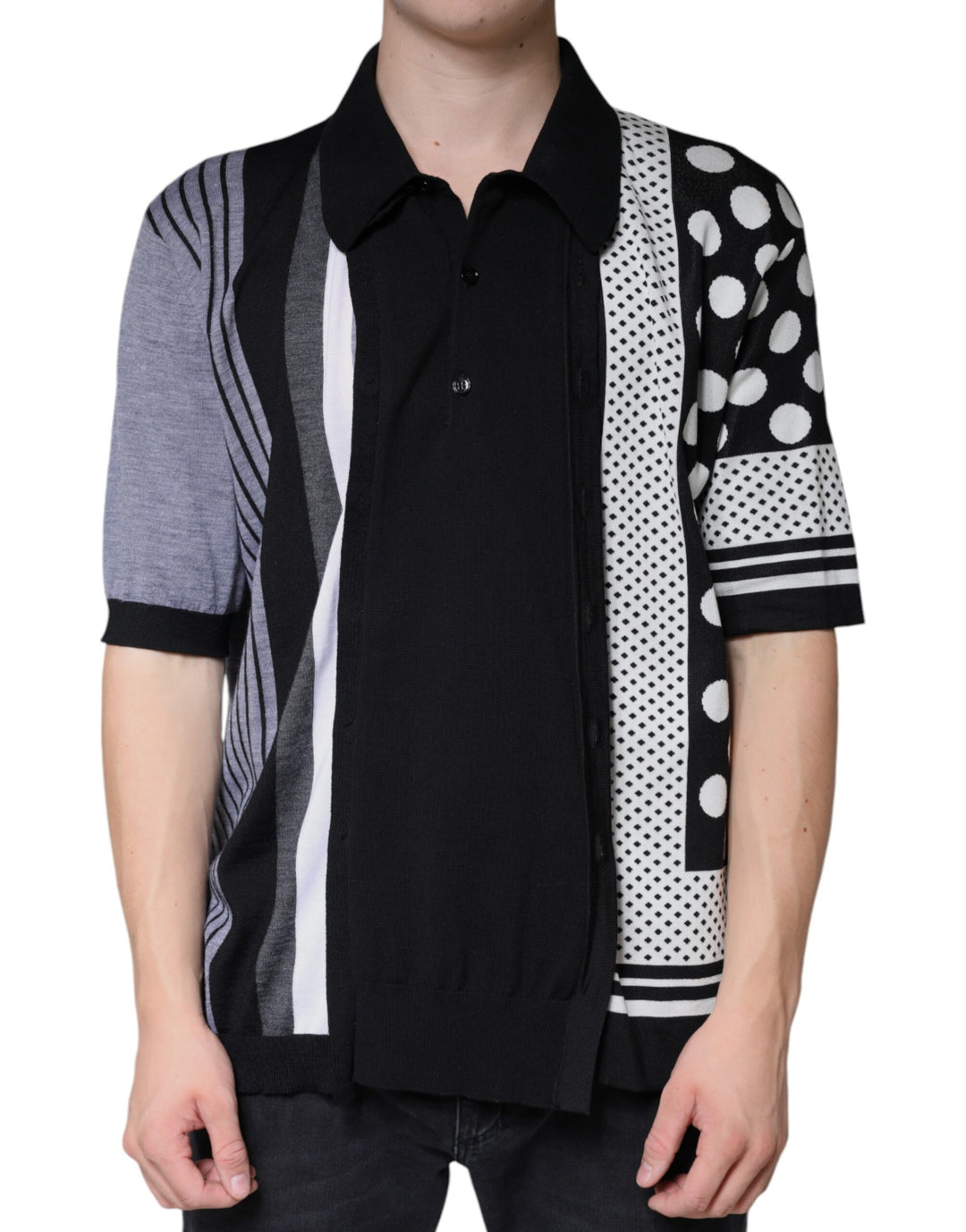Dolce &amp; Gabbana Sample Sale Dolce &amp; Gabbana Black White Polka Dot Collared Polo T-shirt - | Designer outlet