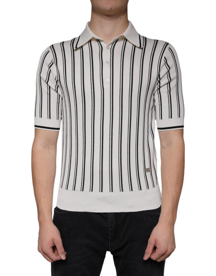 Dolce &amp; Gabbana White Black Stripe Polo Short Sleeve T-shirt by Dolce &amp; Gabbana outlet now on sale
