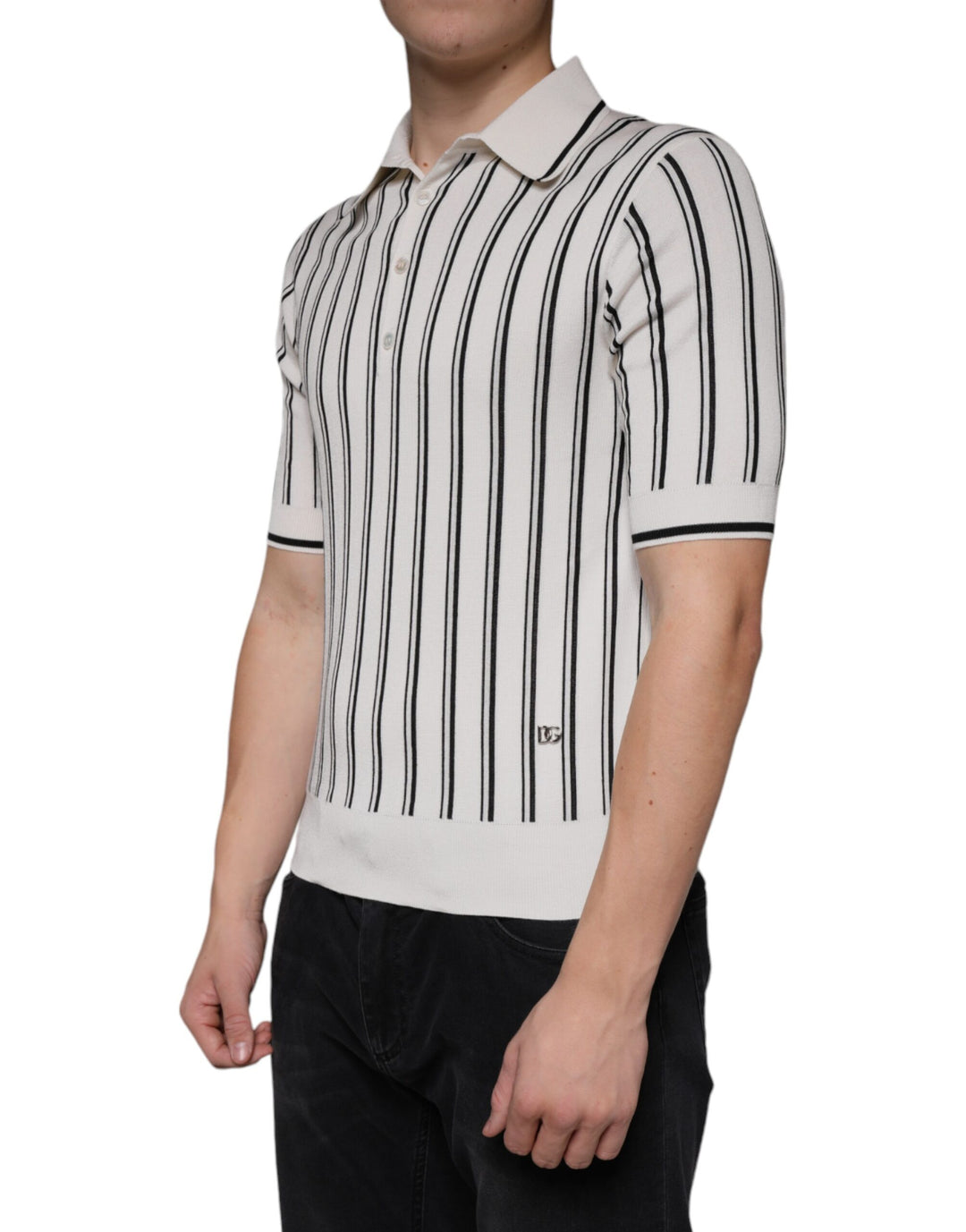 Dolce &amp; Gabbana White Black Stripe Polo Short Sleeve T-shirt by Dolce &amp; Gabbana outlet now on sale
