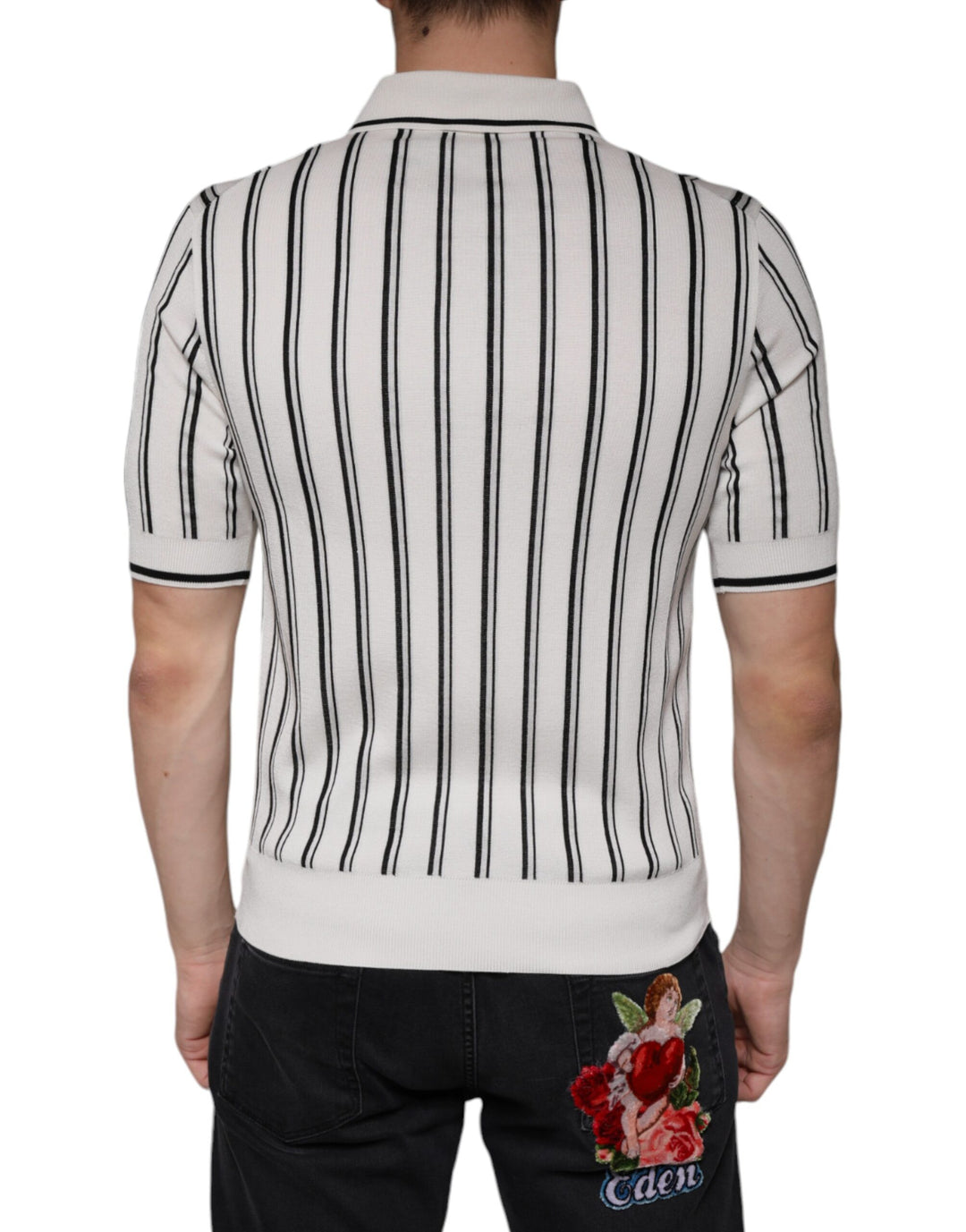 Dolce &amp; Gabbana White Black Stripe Polo Short Sleeve T-shirt by Dolce &amp; Gabbana outlet now on sale