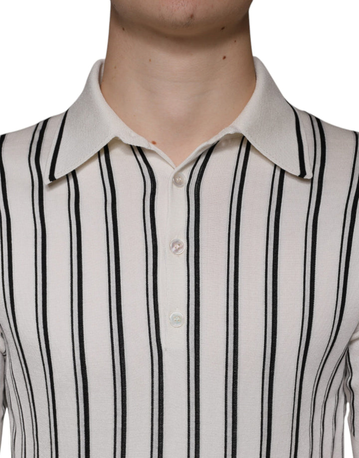 Dolce &amp; Gabbana White Black Stripe Polo Short Sleeve T-shirt by Dolce &amp; Gabbana outlet now on sale