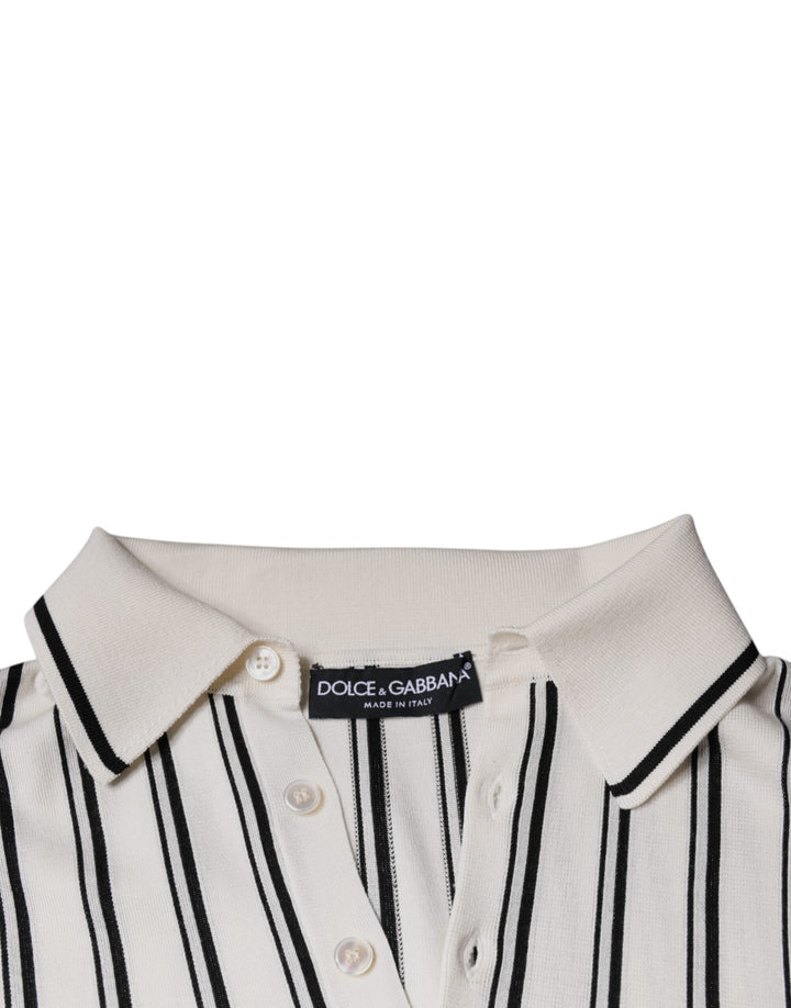 Dolce &amp; Gabbana White Black Stripe Polo Short Sleeve T-shirt by Dolce &amp; Gabbana outlet now on sale