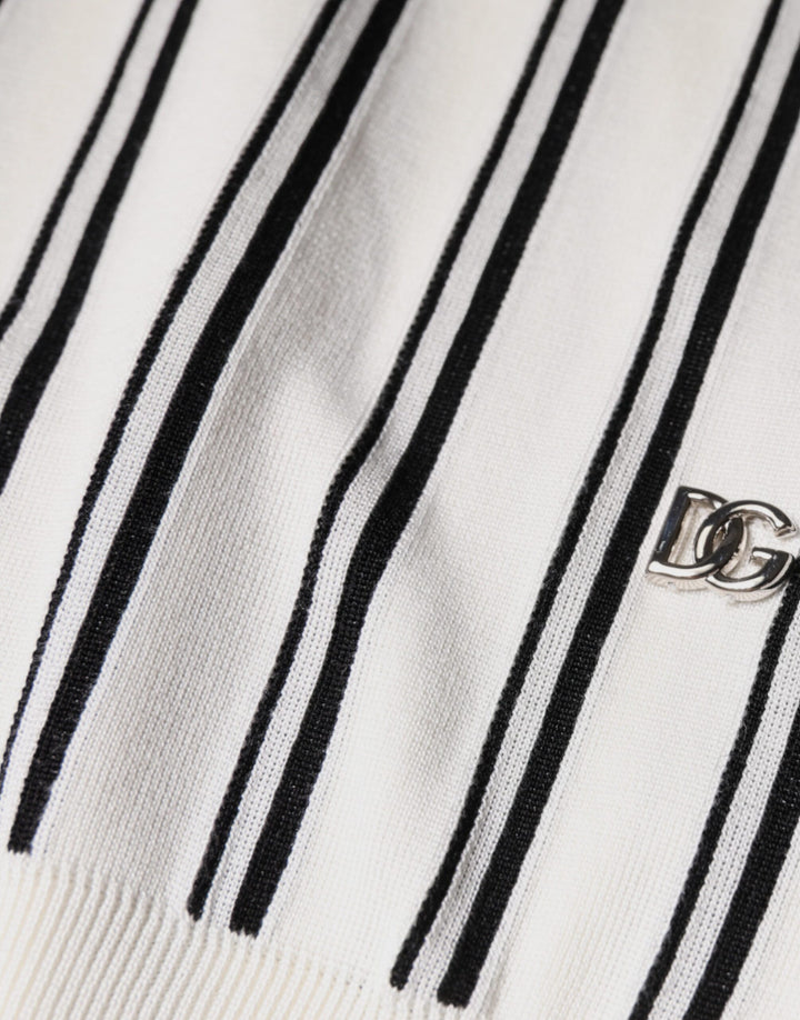 Dolce &amp; Gabbana White Black Stripe Polo Short Sleeve T-shirt by Dolce &amp; Gabbana outlet now on sale