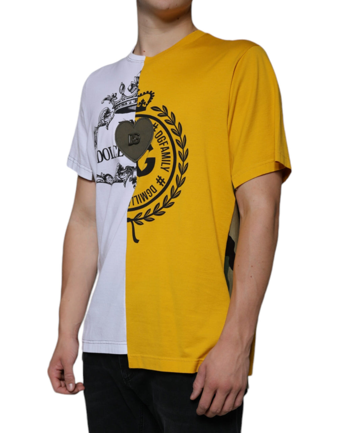 Dolce &amp; Gabbana Sample Sale Dolce &amp; Gabbana White Yellow Logo Print Short Sleeve T-shirt - | Designer outlet