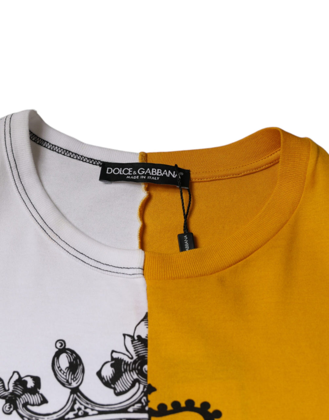 Dolce &amp; Gabbana Sample Sale Dolce &amp; Gabbana White Yellow Logo Print Short Sleeve T-shirt - | Designer outlet