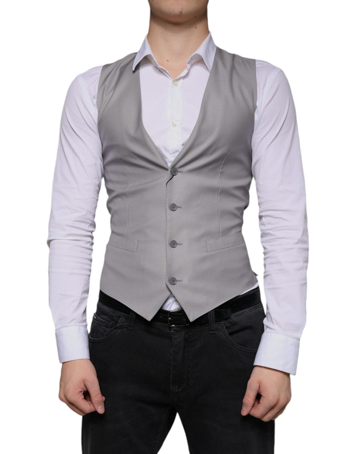 Dolce &amp; Gabbana Sample Sale Dolce &amp; Gabbana Light Gray Wool Formal Dress Waistcoat Vest - | Designer outlet