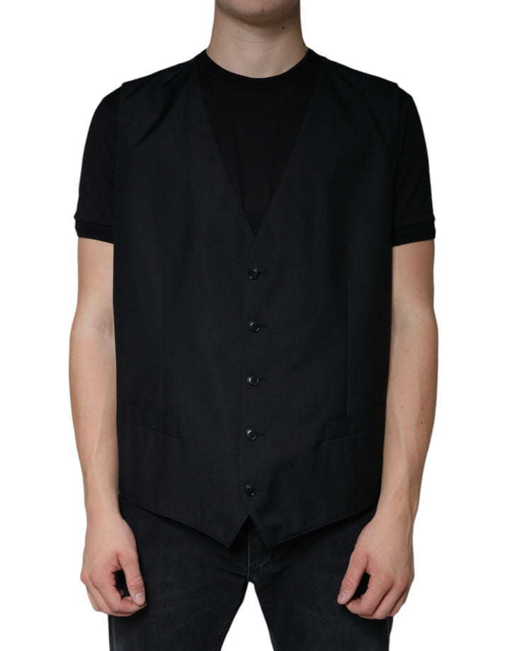 Dolce &amp; Gabbana Sample Sale Dolce &amp; Gabbana Black Wool Waistcoat Dress Formal Vest - | Designer outlet
