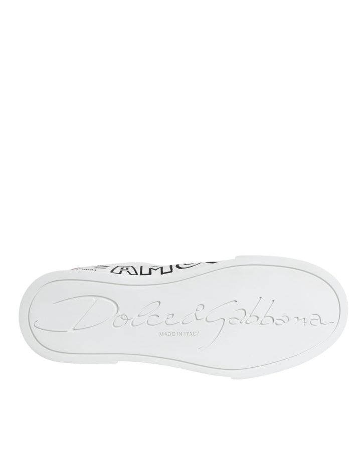 Dolce & Gabbana White Portofino Leather Low Top Sneaker Shoes