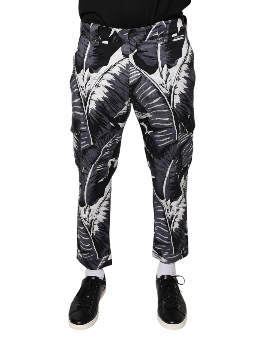 Dolce &amp; Gabbana Sample Sale Dolce &amp; Gabbana Gray Banana Leaf Cotton Stretch Capri Pants - | Designer outlet