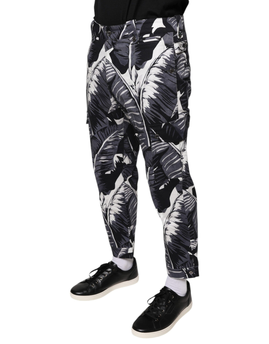 Dolce &amp; Gabbana Sample Sale Dolce &amp; Gabbana Gray Banana Leaf Cotton Stretch Capri Pants - | Designer outlet
