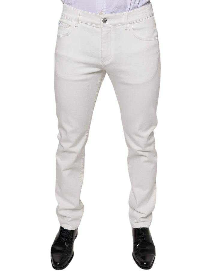 Dolce & Gabbana White Cotton Skinny Slim Men Denim Jeans by Dolce & Gabbana outlet now on sale