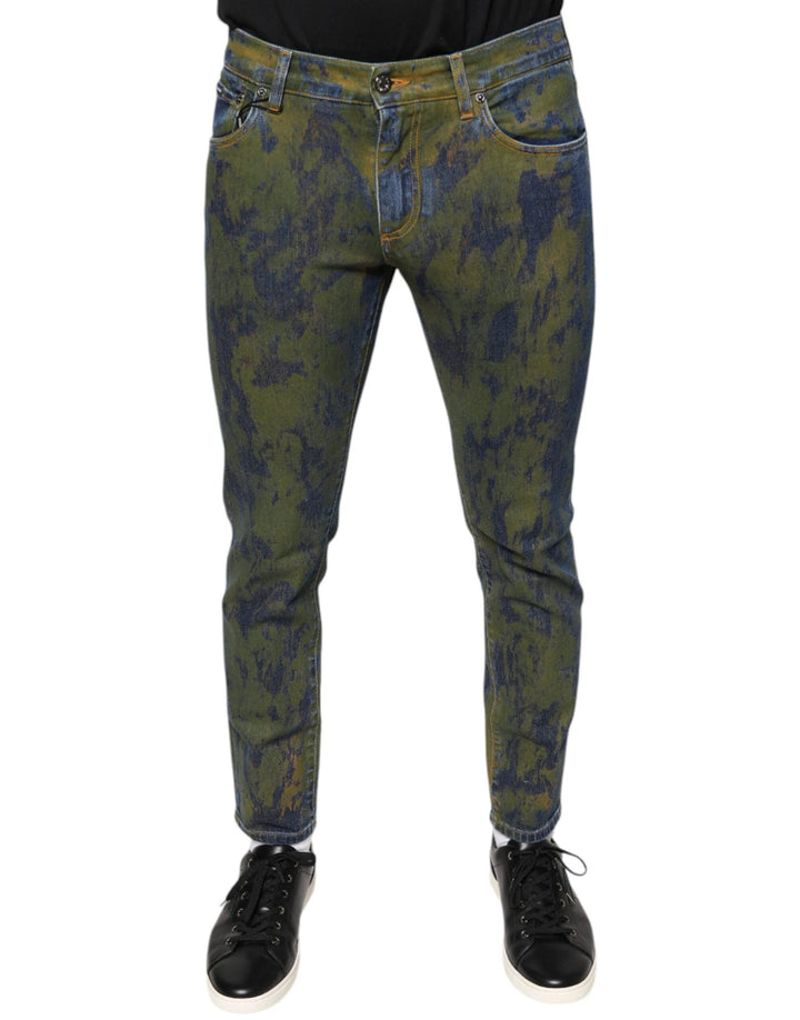 Dolce &amp; Gabbana Blue Cotton Dye Slim Fit Men Denim Jeans by Dolce &amp; Gabbana outlet now on sale