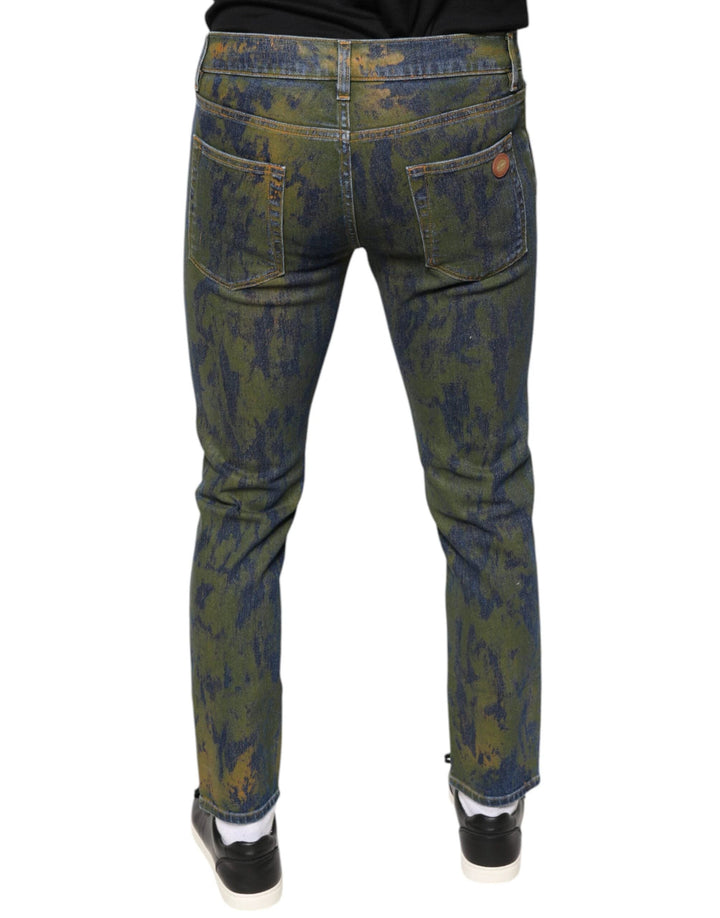 Dolce &amp; Gabbana Blue Cotton Dye Slim Fit Men Denim Jeans by Dolce &amp; Gabbana outlet now on sale