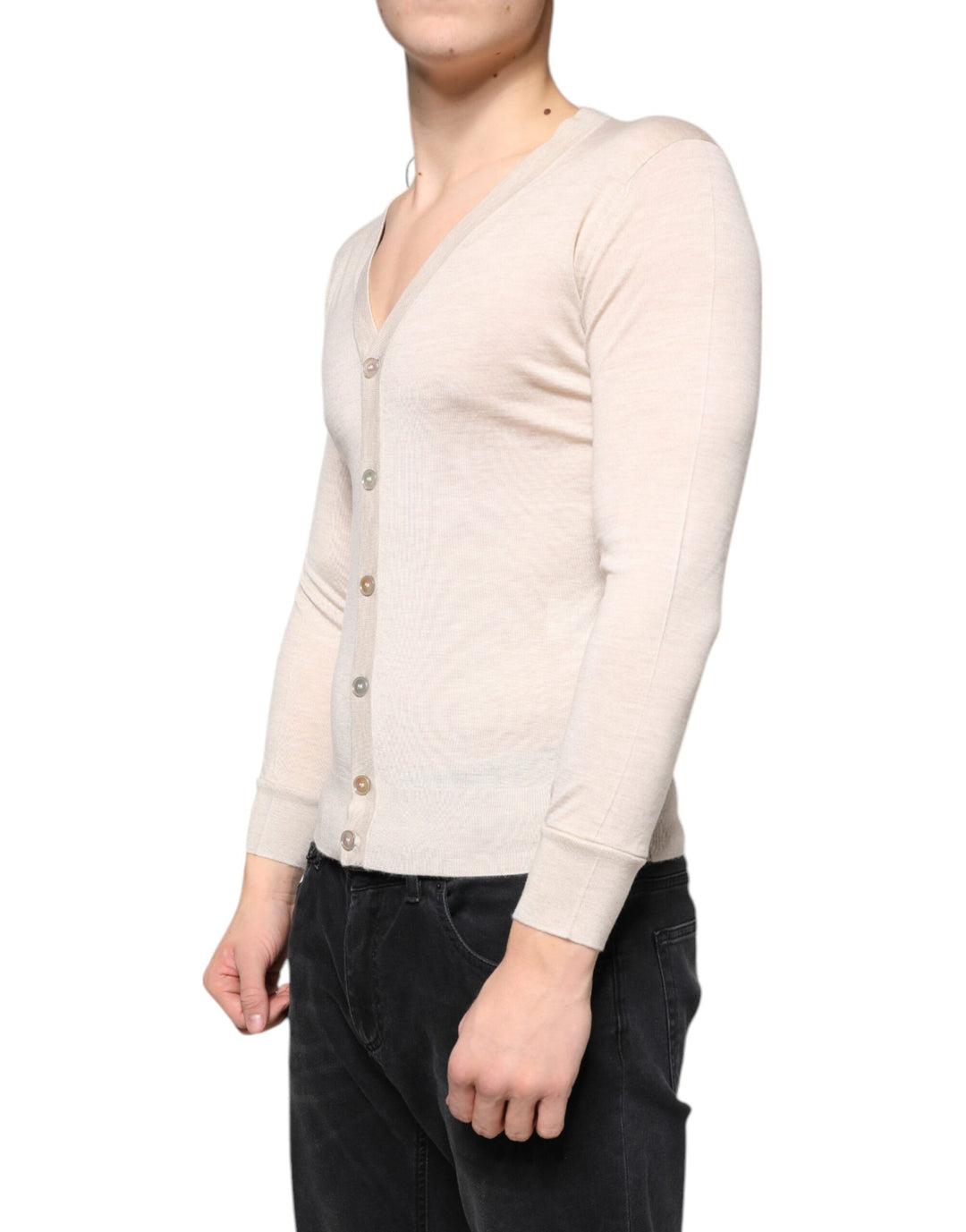 Dolce & Gabbana Beige Cashmere Button Down Cardigan Sweater by Dolce & Gabbana outlet now on sale