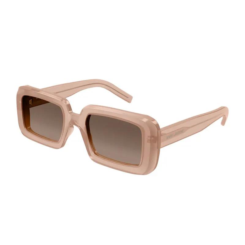 Saint Laurent Sunglasses Rectangle Full Rim, Shiny Orange Frame And Brown Gradient Lens