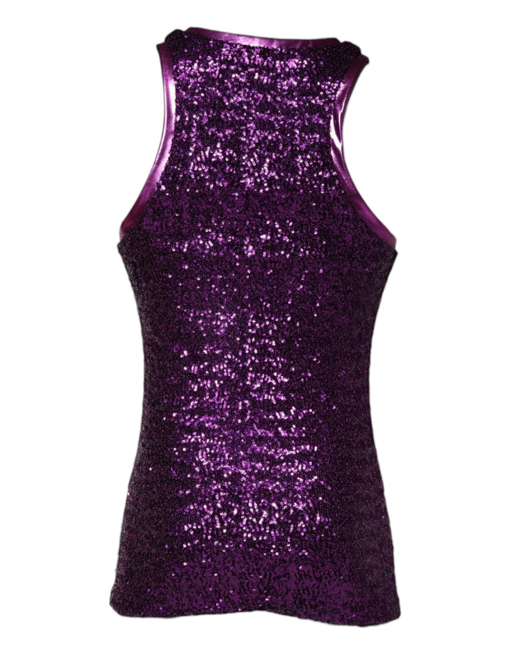 Dolce &amp; Gabbana Sample Sale Dolce &amp; Gabbana Purple Sequin Round Neck Sleeveless T-shirt - | Designer outlet