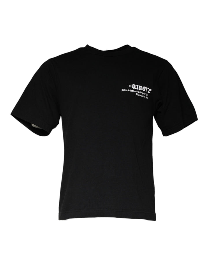 Dolce &amp; Gabbana Sample Sale Dolce &amp; Gabbana Black Amore Print Cotton Crew Neck T-shirt - | Designer outlet