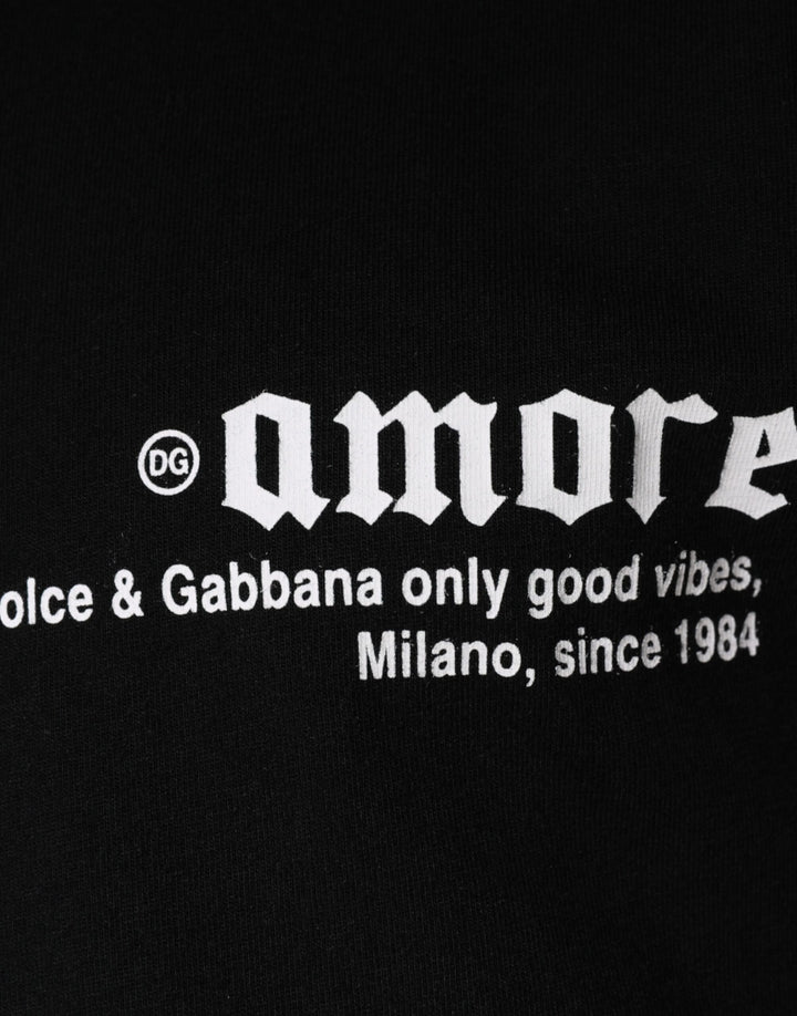 Dolce &amp; Gabbana Sample Sale Dolce &amp; Gabbana Black Amore Print Cotton Crew Neck T-shirt - | Designer outlet