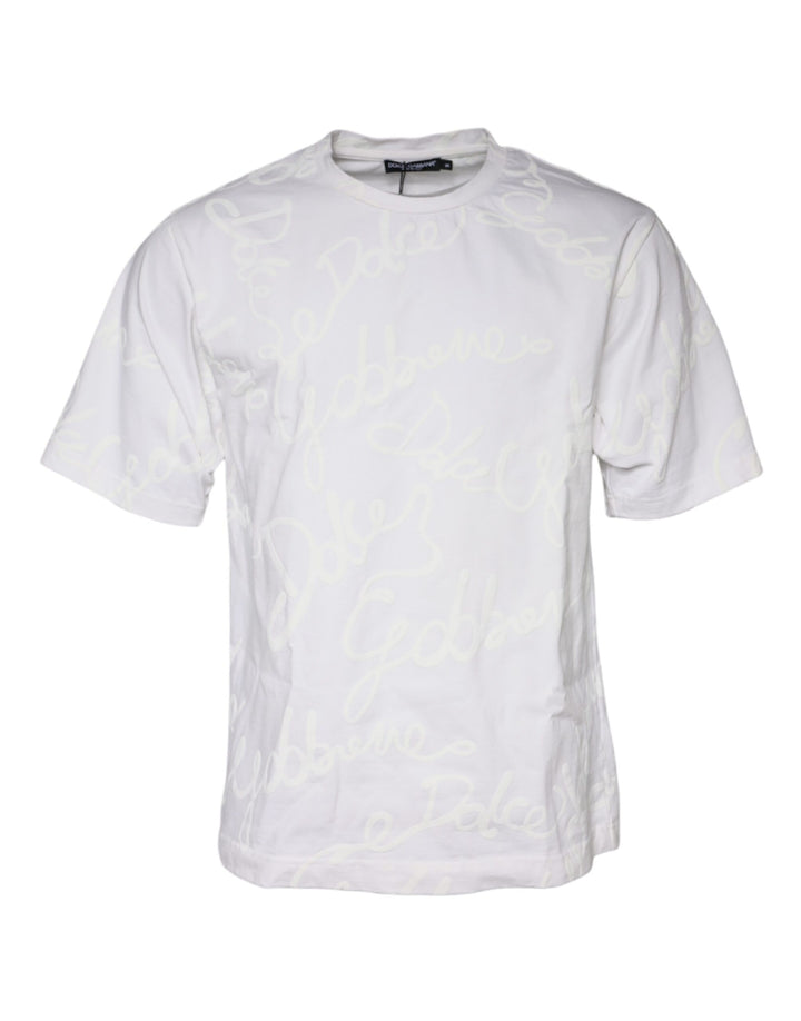 Dolce &amp; Gabbana Sample Sale Dolce &amp; Gabbana White Logo Print Cotton Crew Neck T-shirt - | Designer outlet