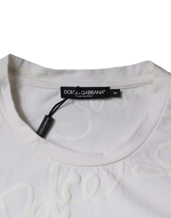 Dolce &amp; Gabbana Sample Sale Dolce &amp; Gabbana White Logo Print Cotton Crew Neck T-shirt - | Designer outlet