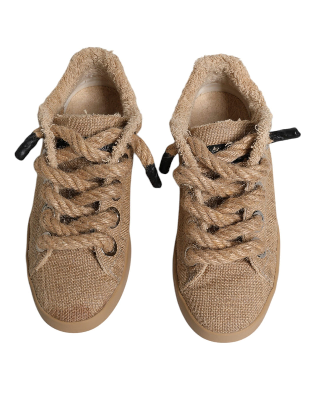 Dolce &amp; Gabbana Brown Jute Fabric Low Top Men Sneakers Shoes by Dolce &amp; Gabbana outlet now on sale