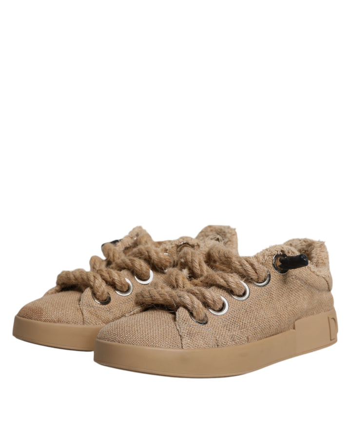 Dolce &amp; Gabbana Brown Jute Fabric Low Top Men Sneakers Shoes by Dolce &amp; Gabbana outlet now on sale
