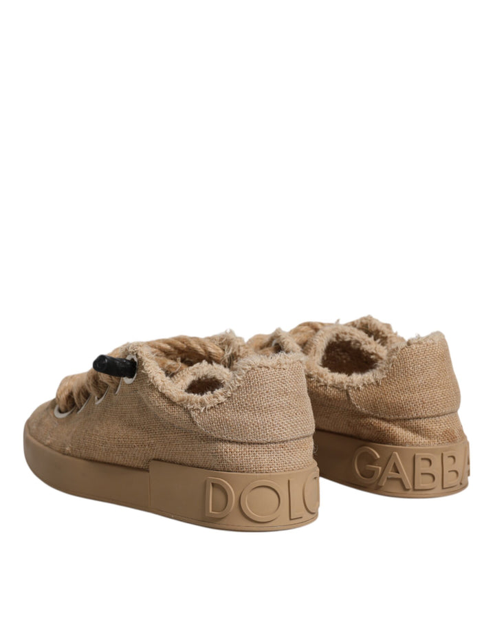 Dolce &amp; Gabbana Brown Jute Fabric Low Top Men Sneakers Shoes by Dolce &amp; Gabbana outlet now on sale