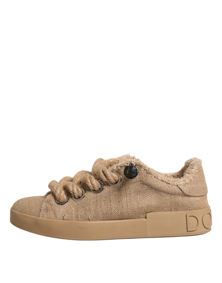 Dolce &amp; Gabbana Brown Jute Fabric Low Top Men Sneakers Shoes by Dolce &amp; Gabbana outlet now on sale