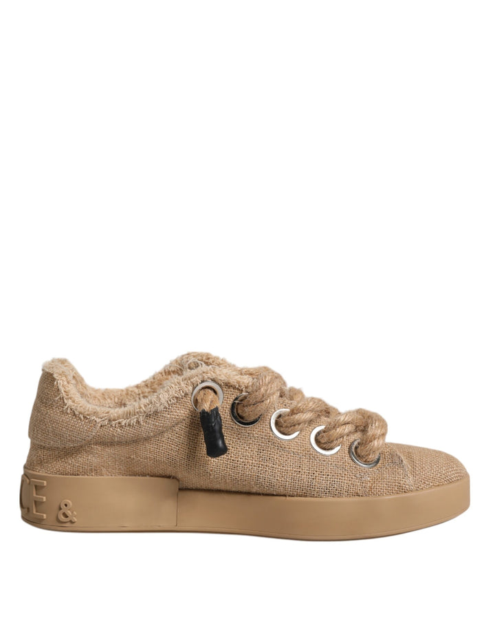 Dolce &amp; Gabbana Brown Jute Fabric Low Top Men Sneakers Shoes by Dolce &amp; Gabbana outlet now on sale