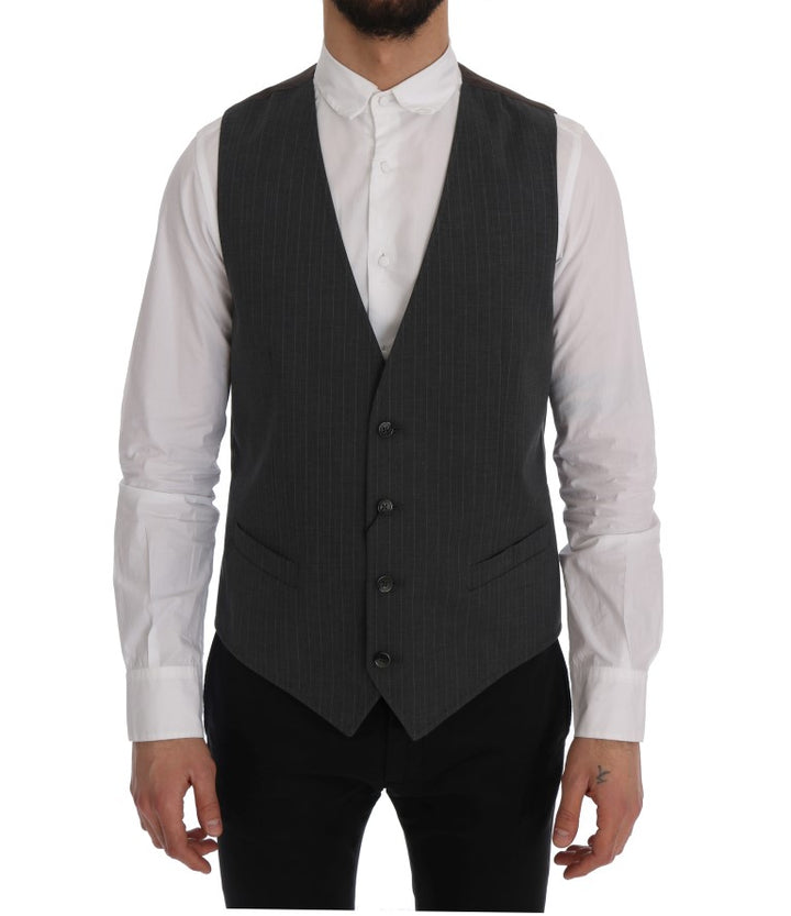 Dolce &amp; Gabbana Sample Sale Dolce &amp; Gabbana Gray STAFF Cotton Striped Vest - | Designer outlet