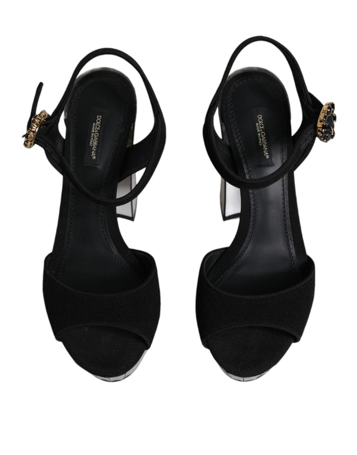 Dolce & Gabbana Black Mirror Heels Platform Sandals Shoes