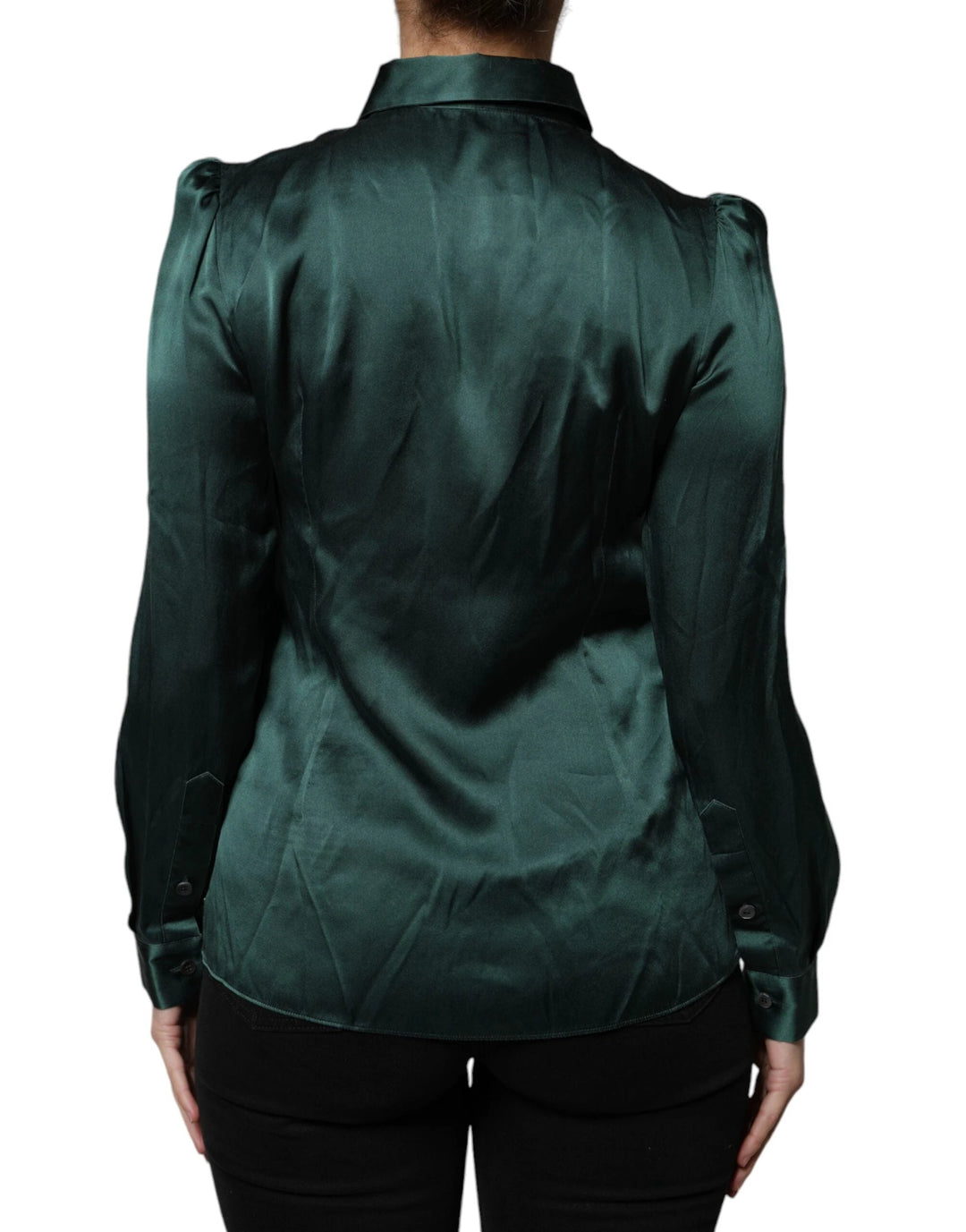 Dolce &amp; Gabbana Dark Green Silk Button Down Long Sleeves Blouse Top by Dolce &amp; Gabbana outlet now on sale