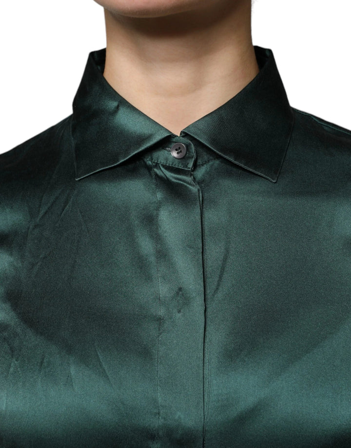 Dolce &amp; Gabbana Dark Green Silk Button Down Long Sleeves Blouse Top by Dolce &amp; Gabbana outlet now on sale