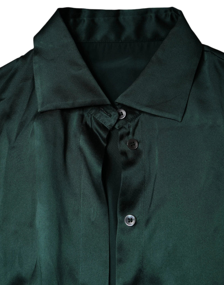 Dolce &amp; Gabbana Dark Green Silk Button Down Long Sleeves Blouse Top by Dolce &amp; Gabbana outlet now on sale
