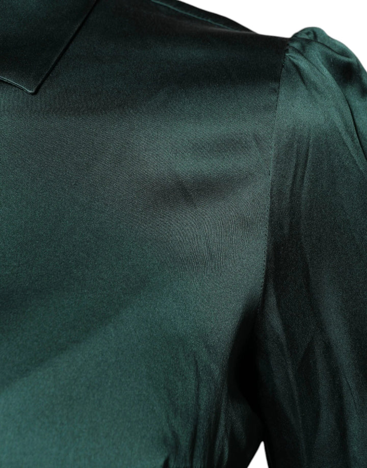 Dolce &amp; Gabbana Dark Green Silk Button Down Long Sleeves Blouse Top by Dolce &amp; Gabbana outlet now on sale