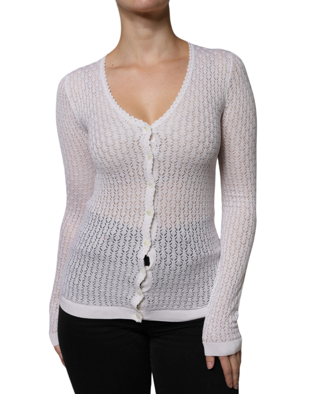 Dolce &amp; Gabbana Sample Sale Dolce &amp; Gabbana White Silk Button Down Cardigan Sweater - | Designer outlet