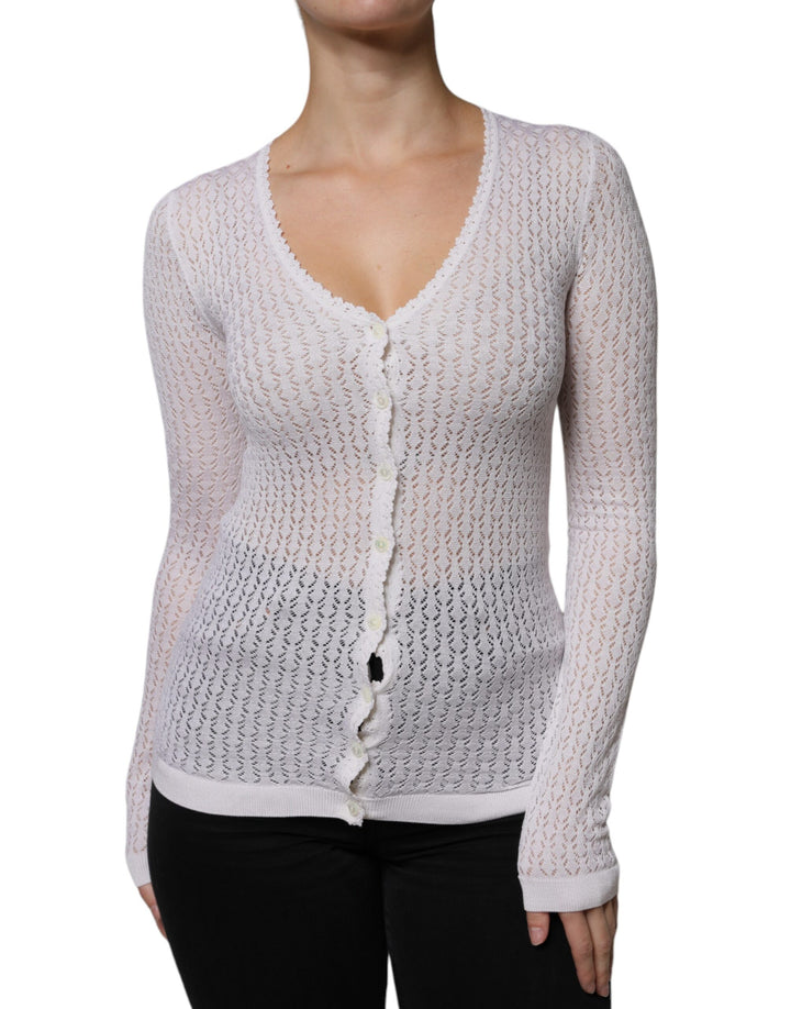 Dolce &amp; Gabbana Sample Sale Dolce &amp; Gabbana White Silk Button Down Cardigan Sweater - | Designer outlet