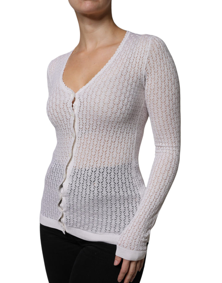 Dolce &amp; Gabbana Sample Sale Dolce &amp; Gabbana White Silk Button Down Cardigan Sweater - | Designer outlet